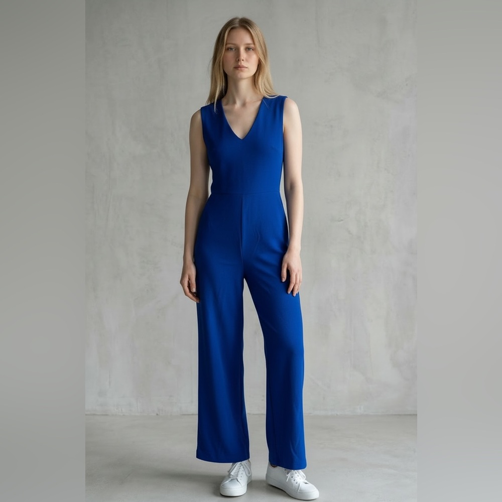 Lulu's Sleeveless V-Neck Cobalt Blue Jumpsuit